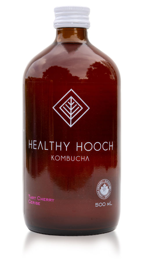 product bottle of healthy hooch tart cherry kombucha flavour