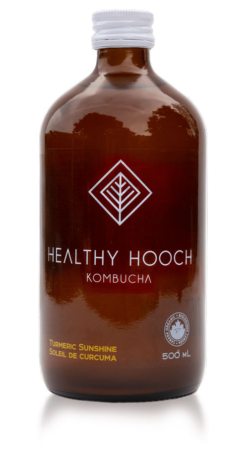 product bottle of the turmeric sunshine healthy hooch kombucha flavour